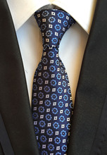 Corbata Formal de 8cm para caballero, corbatas tejidas de Jacquard de lujo, de color azul con flores blancas, nuevo diseño 2024 - compra barato
