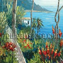 Thick Palette Knife Hand Painted Seaside Oil Painting Reproduction Mediterranean Sea Scenery With Flower Palette Knife Wall Art 2024 - купить недорого