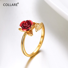 Collare rosa flor anéis para as mulheres ouro/prata cor casamento/presente de noiva para mulheres por atacado meninas dainty jóias r018 2024 - compre barato