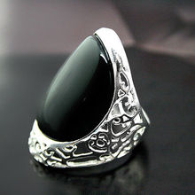 design women grade latest wholesale good Fashion 925 Sterling  27*33MM Natural Black stone Ring Size 7/8/9/10CZ Luxury Ms. girl 2024 - buy cheap