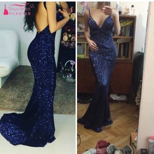 Gorgeous Long Evening Dress Mermaid vestido de festa Sexy Backless Luxury Gold Sequin Formal Party Dress Prom Gowns DQG564 2024 - buy cheap