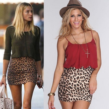 Mini saia feminina estampada de leopardo, saia com zíper lateral básica streetwear casual verão 2024 - compre barato