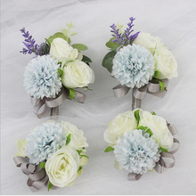 Новый креативный серый с добавлением белой розы корсаж и наручных цветов грумбер украшение цветы для свадебной вечеринки корсаж на запястье цветы 2024 - купить недорого