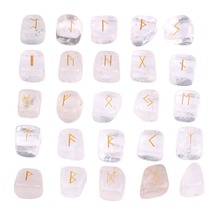 Natural Clear Quartz Rune Stones Engraved Lettering Crystal Set W/ Free Pouch Chakra Stone Reiki EN0517SY 2024 - buy cheap