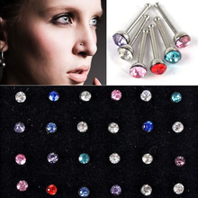 24Pcs/Lot Surgical 316L Stainless Steel Rhinestone Nose Ring Bone Stud Body Piercing Jewelry Multicolor Wholesale 2024 - buy cheap