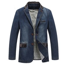 Blazer masculino corta jeans, jaqueta azul de algodão tamanhos grandes 2024 - compre barato