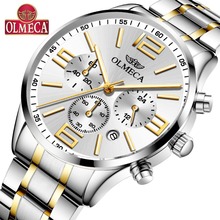 Мужские часы топ-бренд OLMECA, роскошные модные наручные часы из нержавеющей стали, повседневные кварцевые часы, аналоговый хронограф, Relogio Masculino 2024 - купить недорого
