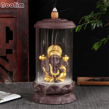 Ganesha queimador de incenso cascata, tampa acrílica clara, suporte de incenso, aromaterapia, artesanato, ornamentos 2024 - compre barato