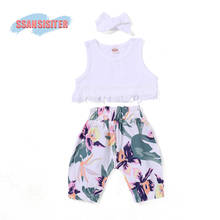 3PCS Tassel Tops T-shirt + Flower Printed Pants+Bowknot Headwear Clothing Outfits Sets Summer Baby Kids Girls Clothing Suits 2024 - buy cheap