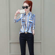 Women Spring Summer Style Chiffon Blouses Shirts Lady Casual Long Sleeve Turn down Collar Striped Blusas Tops with Pocket DD1923 2024 - buy cheap