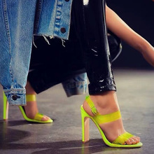 Сандалии женские прозрачные на высоком каблуке, туфли-лодочки с открытым носком, ПВХ, ремешок с пряжкой, флуоресцентные цвета, летняя обувь ... 2024 - купить недорого