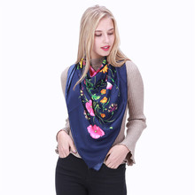 Pobing marca de luxo cachecol mulher euro floral impressão lenço requintado leopardo seda foulard grandes xales stoles 2024 - compre barato