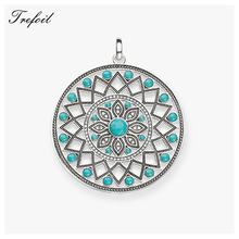 Blue Stone Ornament Pendant,Europe Style Fashion Jewelry 925 Sterling Silver Trendy  Gift For Women Girls Fit Necklace 2019 2024 - buy cheap