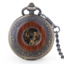 5pcs Steampunk Mechanical Pocket Watches Male Retro Wood Circle Men Pocket Watch Hand Vintage Fob Necklace Clock 2024 - buy cheap