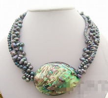 Hot sale Free Shipping>>>>>   4Strds Black Pearl&Paua Abalone Shell Necklace 2024 - buy cheap