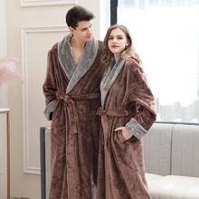 Brown Flannel Robe Long Women Dressing Gowns Long Sleeve Women's Bathrobe Pocket Velvet Kimono Home thick Sleepwear 2024 - buy cheap