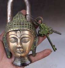 Buddhism Bronze Shakyamuni Sakyamuni Buddha Head Statue lock-up Key 2024 - buy cheap