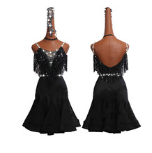 Shining Rhinestone Latin Dance Dress For Women Sexy Black Salsa Fringed Skirt Latin Dresses Female Ballroom Competition Clothes 2024 - buy cheap