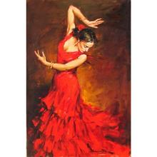 Figura de bailarina española para mujer, pintura al óleo de personas bailando, lienzo pintado a mano 2024 - compra barato