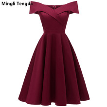 Mingli Tengda-vestido de dama de honor Vintage color vino tinto, vestido de fiesta de boda negro, elegante, cuello Barco, sencillo, vestido de dama de honor Azul Marino 2024 - compra barato