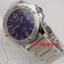 Parnis-Reloj de pulsera de acero para hombre, accesorio mecánico de 43mm, resistente al agua, piloto de buceo, zafiro, esfera azul, joyas luminosas, Japón 1061 2024 - compra barato