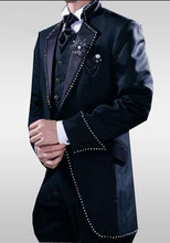 Fashionable One Button Black Groom Tuxedos Groomsmen Men's Wedding Prom Suits Custom Made (Jacket+Pants+Vest+Tie) K:55 2024 - buy cheap