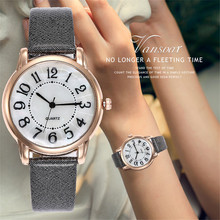 Relógio feminino vansvar, relógio de pulso analógico com pulseira de couro e quartzo para mulheres 2024 - compre barato