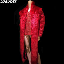 Winter Fur Red Irregular Jacket Long Coat Nightclub Men Singer Stage Wear Bar DJ Dancer DS Costume Tide Men Performance Clothing 2024 - buy cheap