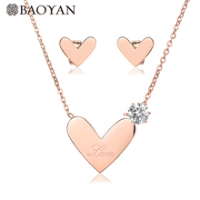 BAOYAN Big Love Heart Bridal Jewelry Sets Luxury Cubic Zirconia Wedding Jewelry Sets 316L Stainless Steel Jewelry Sets for Women 2024 - buy cheap