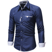 Fashion Men's Autumn Casual Shirts 2019 Long Sleeve Turn Down Collar Formal Polka Dot Slim Fit Long Sleeve Dress Shirt Top Blous 2024 - buy cheap