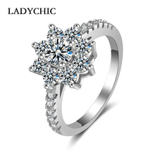 LADYCHIC Fashion Elegant Silver Color Flower Ring Paved 9 Pieces Cubic Zirconia, Women Crystal Jewelry Gift Wholesale LR1030 2024 - buy cheap