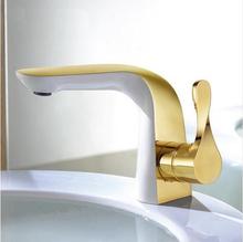Grifo de lavabo de latón blanco y dorado, nuevo diseño único, Palanca única caliente y frío, para lavabo de baño 2024 - compra barato
