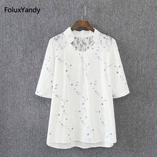 Blusa de encaje de estilo veraniego para mujer, blusa holgada informal de media manga con cuello en V, talla grande 3 4 XL, KK3045 2024 - compra barato