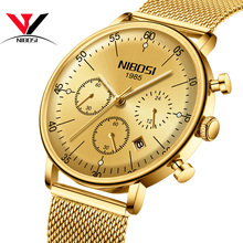 Relogio Masculino NIBOSI Golden Wrist Watch Chronograph Men Watches Mesh Band Fashion Dress Analog Quartz-watch Male Clock 2018 2024 - buy cheap