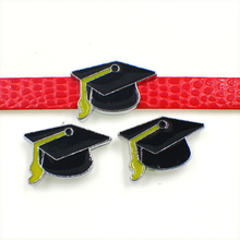 (20, 50)PCS/lot 8MM Graduation Cap Slide Charms Fit For 8mm DIY Leather Wristband Bracelet Keychains 2024 - buy cheap