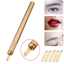 5 Pcs 12 Pins Microblading Needles+Golden Tebori 3D Tattoo Pen Permanent Makeup Manual Professional Eyebrow Tattoo Set Tools 2024 - buy cheap