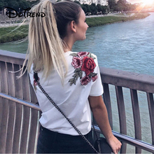 2019 nova moda primavera verão feminino manga curta bordado flor camisetas topos senhoras floral solto t camisa casual pullovers topo 2024 - compre barato