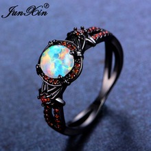 Бренд junxin женское кольцо с белым огненным опалом 2017 модное геометрическое Кольцо черное Золотое ювелирное изделие винтажные Свадебные Кольца для женщин 2024 - купить недорого