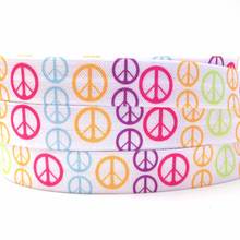 Hot Sale Good Quality 5/8" PEACE Print Fold Over Elastic 10 yards Wholesale FOE Elastic Ribbon for Girls Hair Tie DIY Head wear 2024 - buy cheap