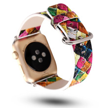 Colorful Leather Strap for Apple Watch Band Series 7 6 SE 5 4 3 Bracelet 41mm 45mm 40mm 44mm 38mm 42mm Lattice Style Clock Belt 2024 - buy cheap