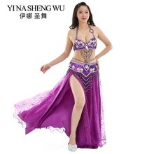 New Adult  Belly Dance Costume Set Oriental Belly Dance Performance Clothing 3-pieces Set Belly Dance Sequin Bra Belt Rose Skirt 2024 - buy cheap