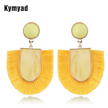 Kymyad brincos de pino boêmios femininos, declaração brincos com borla redonda pendente, joias da moda presente acessório de orelha 2024 - compre barato