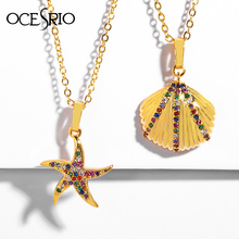 OCESRIO  Colorful Zirconia Necklace For Woman Long Chain Starfish Shell Bar Pendant Necklace Classic Jewelry Gift nke-p33 2024 - buy cheap