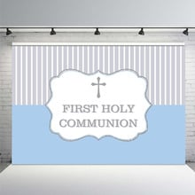 Mehofoto First Holy Communion Theme Party Photography Backdrops Cross Blue White and Gray Stripes Background for Photo Studio 2024 - buy cheap