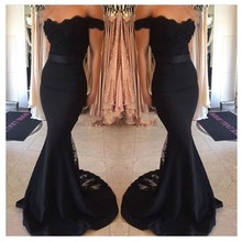 Black Sexy Lace Mermaid Prom Dress 2019 Off the Shoulder Sleeveless Evening Gowns Sweep train Vestido De Renda Festa Longo 2018 2024 - buy cheap