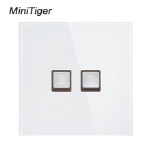Minitiger White Luxury Crystal Tempered Glass Panel 2 Gang RJ45 Internet Jack Wall Data Double Socket Computer Outlet 2024 - buy cheap