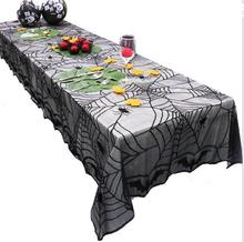 Celebración de Halloween encaje negro tela de araña mantel oblongo mesa cubierta para mesa de tela decoración de la Mesa decoración de fiesta 2024 - compra barato