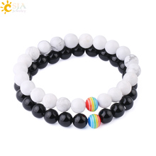 CSJA Black White Couple Bracelets Natural Stone Onyx Howlite Mixed Rainbow Bead Bracelet for Women Men Casual Jewelry Gifts F696 2024 - buy cheap