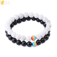 CSJA-pulsera de cuentas de ónix Natural para hombre y mujer, brazalete con cuentas de arcoíris mezcladas, color blanco y negro, joyería informal, regalos, F696 2024 - compra barato