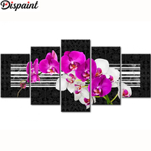 Pintura dispaint 5 peças completa quadrada/broca redonda 5d diy pintura diamante "orquídea peônia lírio" multiimagem combinada bordado 5d presente 2024 - compre barato